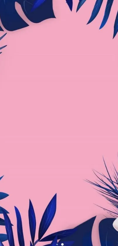 Tropical leaves and flowers on a pink background wallpaper.