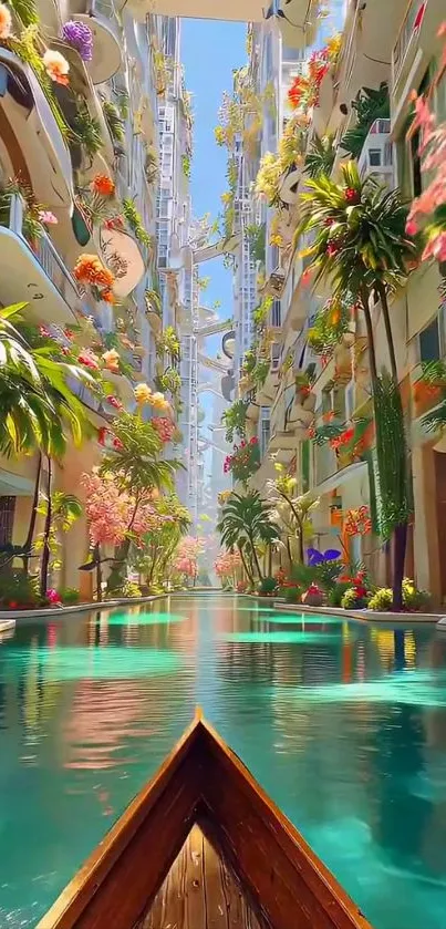 Tropical oasis urban retreat with lush greenery and serene waterway.