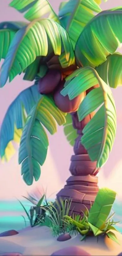 Lush tropical palm tree on a small island.