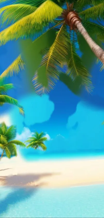 Tropical beach with palm trees and azure waters background.