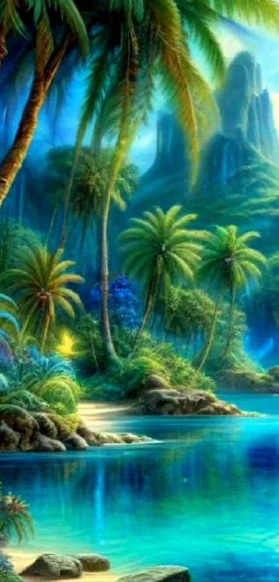 Tropical paradise with palms and turquoise waters in stunning scenery.