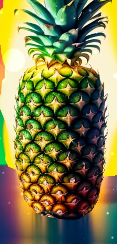 Vibrant tropical pineapple art wallpaper with colorful background.