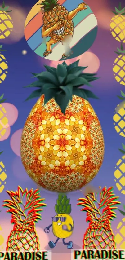 Tropical pineapple art wallpaper with vibrant colors and detailed patterns.