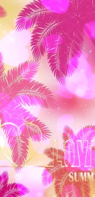 Tropical pink palm trees summer wallpaper with love theme.