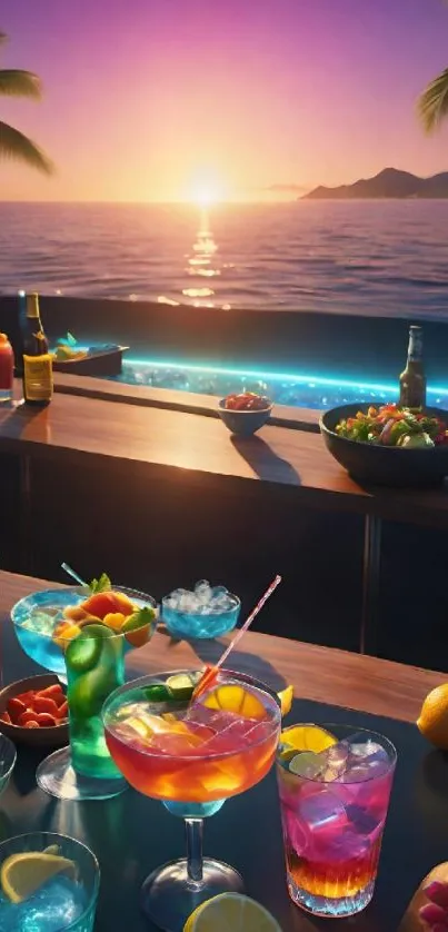 Tropical sunset with cocktails on the beach backdrop