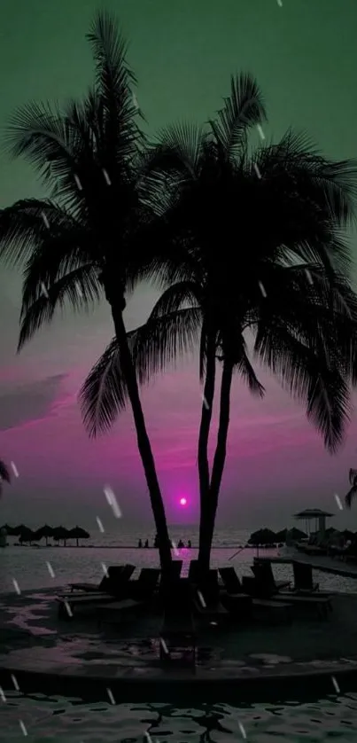 Tropical silhouette with palm trees at sunset, ideal for phone wallpaper.