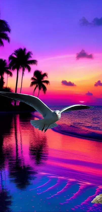 Vibrant tropical sunset wallpaper with palm trees and ocean view.