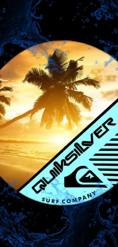 Quiksilver tropical sunset wallpaper with palm trees and vibrant surf theme.