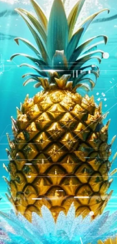 Golden pineapple underwater with corals and vibrant fish.