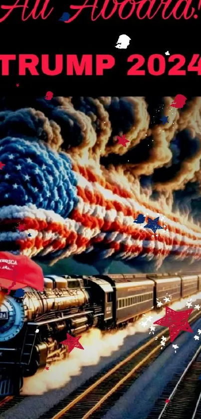 Patriotic train with Trump 2024 message.