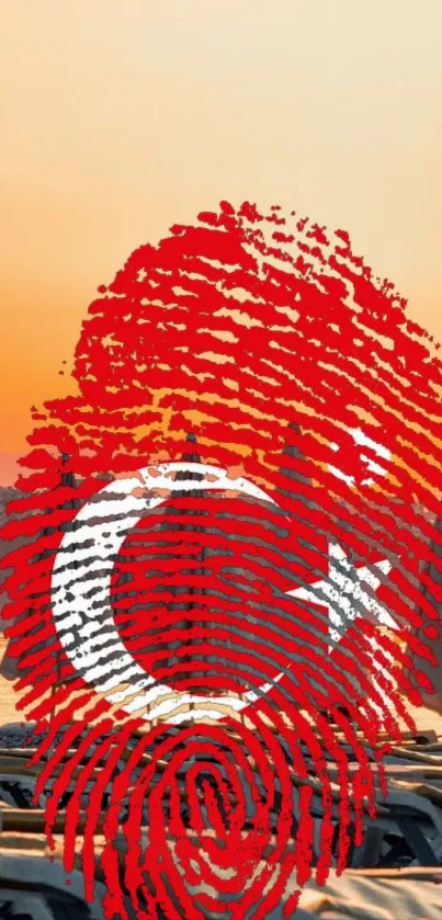 Turkish flag fingerprint on sunset beach wallpaper.