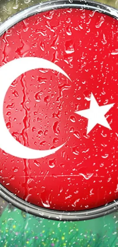 Turkish flag with rainwater drops effect on mobile wallpaper.