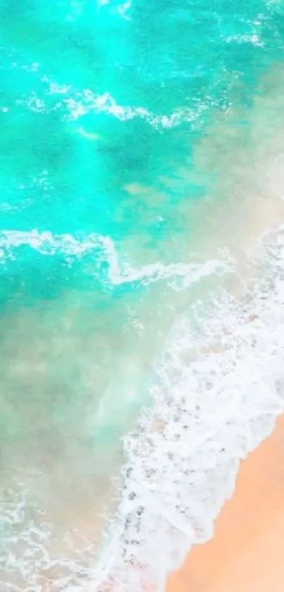 Turquoise beach wallpaper with sand and waves, perfect for mobile screens.