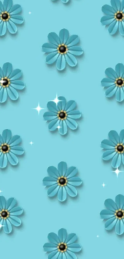 Turquoise background with daisy pattern wallpaper.