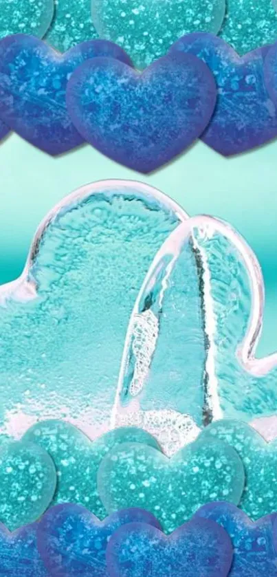 Turquoise heart ice-themed mobile wallpaper.