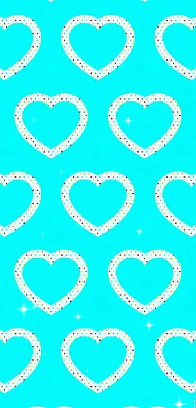 Turquoise background with a heart pattern for mobile devices.