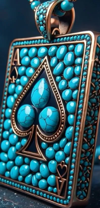 Turquoise spade pendant with dark background