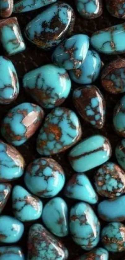 Turquoise stones with brown patterns, a natural mobile wallpaper design.