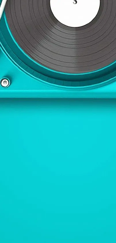 Turquoise turntable with a stylish vinyl record on a vibrant background.