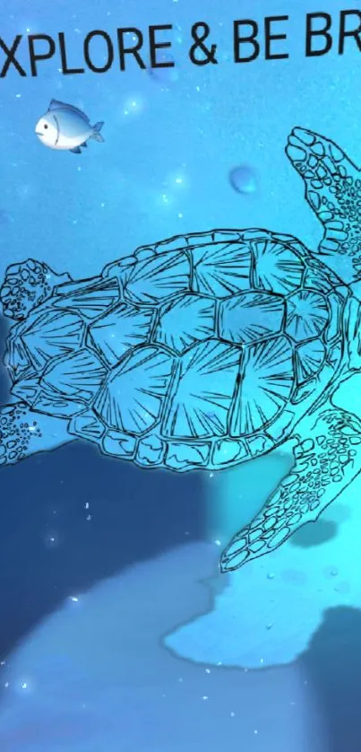 Hand-drawn turtle with ocean blue background inspiring adventure.