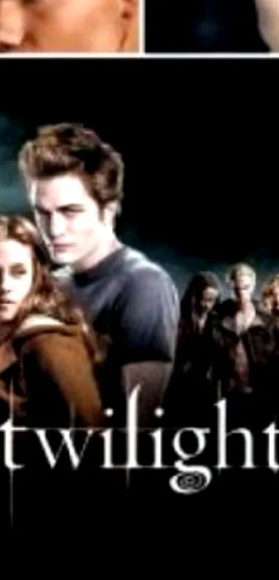 Twilight Saga wallpaper featuring main characters in a dark, mysterious setting.