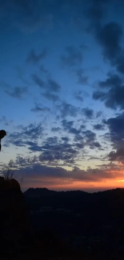 Silhouette against a twilight sky with vibrant sunset hues.