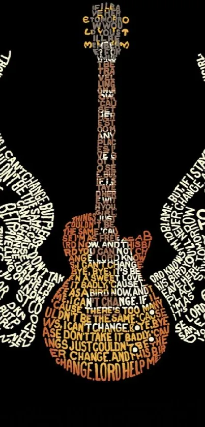 Typographic guitar art wallpaper with a black background.