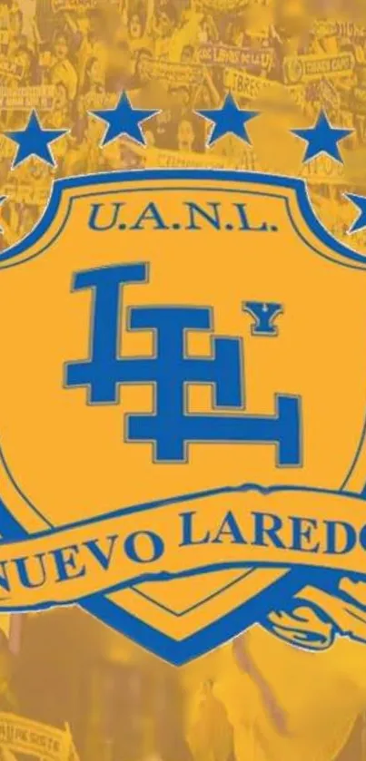 UANL Nuevo Laredo emblem with yellow background and blue details.