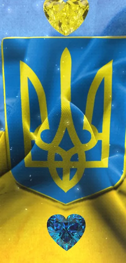 Ukrainian emblem with blue and yellow hearts.