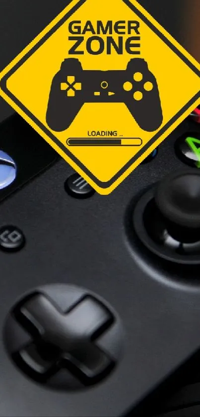 Gamer zone warning sign with controller on console.