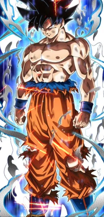 Ultra Instinct anime character with energy aura in vibrant colors.