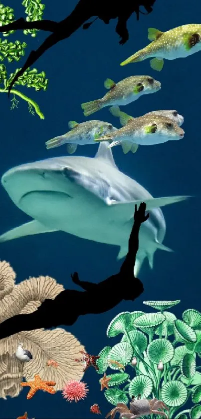 Vibrant underwater wallpaper with divers and marine life.