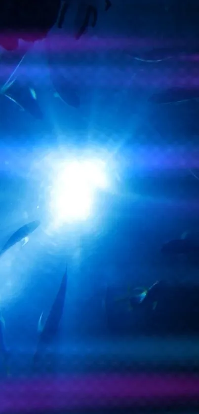 Ethereal underwater scene with blue light.