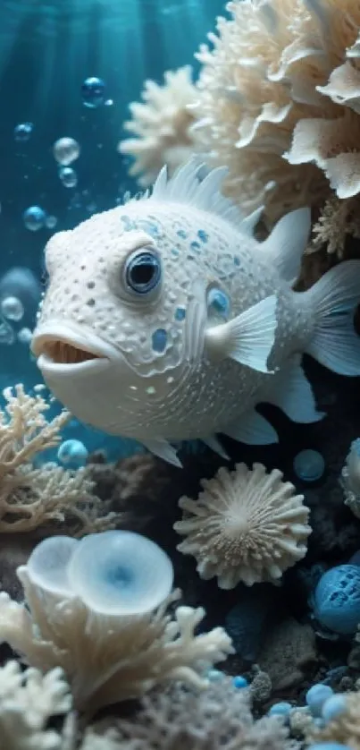 A detailed fish amidst vibrant coral reefs underwater.