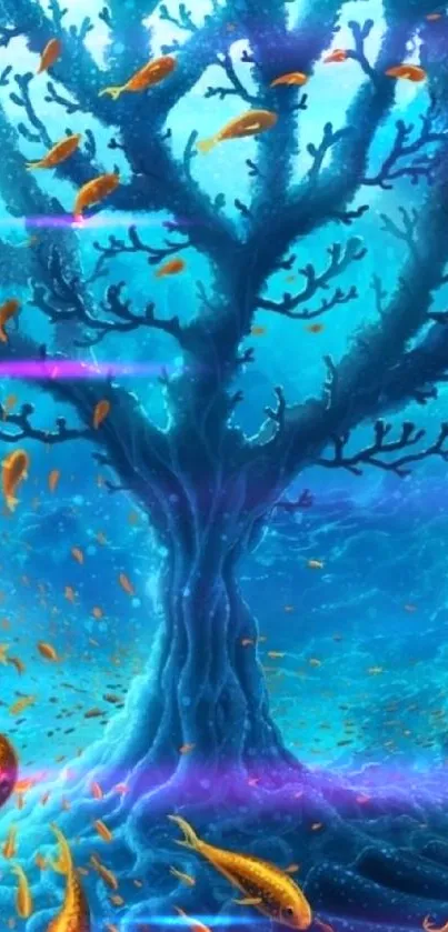 Underwater fantasy tree with goldfish