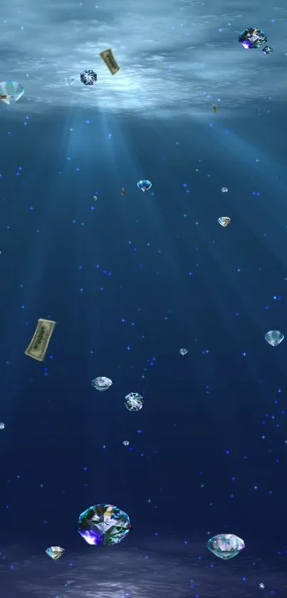 Underwater gems wallpaper featuring blue hues and light rays.