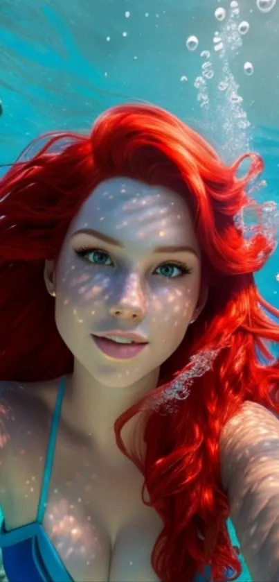 Mermaid artwork featuring vivid colors underwater.