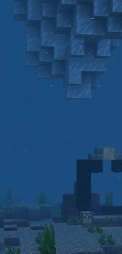 Underwater Minecraft game scene with pixel blocks.