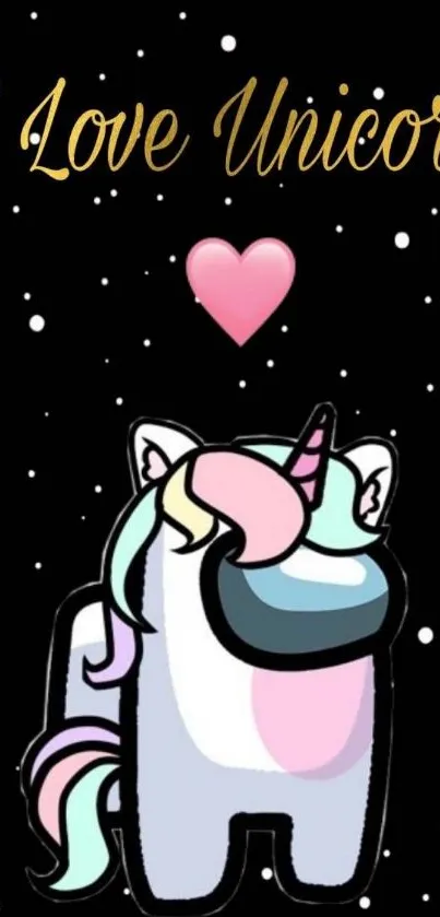 Cute unicorn gamer wallpaper with heart and stars.