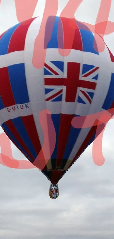 Union Jack hot air balloon in the sky.