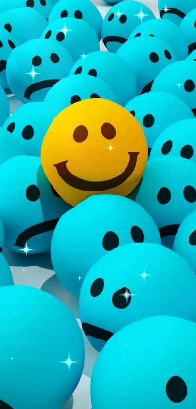 Blue and yellow emoticon balls wallpaper.