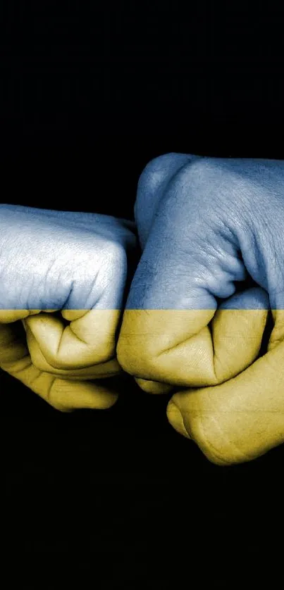 Fist bump hands with blue and yellow overlay, signifying unity.