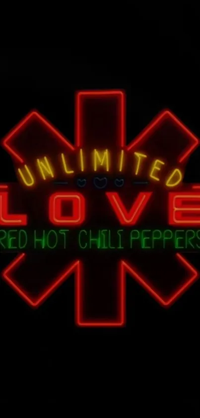 Neon 'Unlimited Love' mobile wallpaper featuring Red Hot Chili Peppers text.