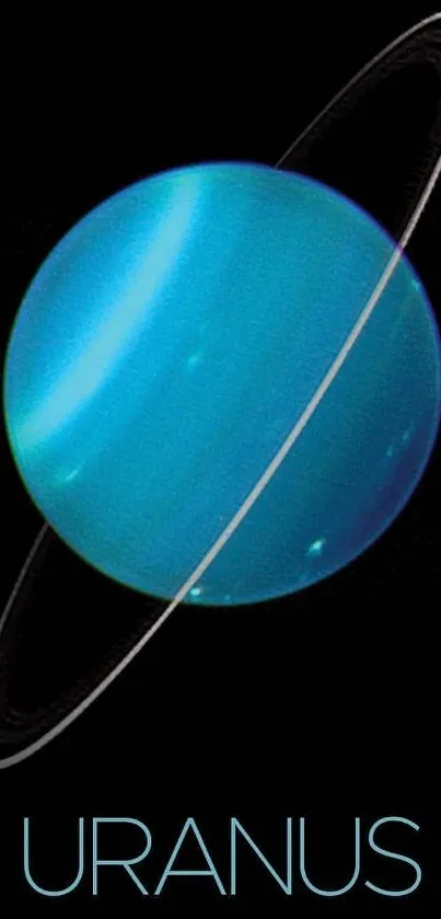 Vibrant blue Uranus planet with rings wallpaper.