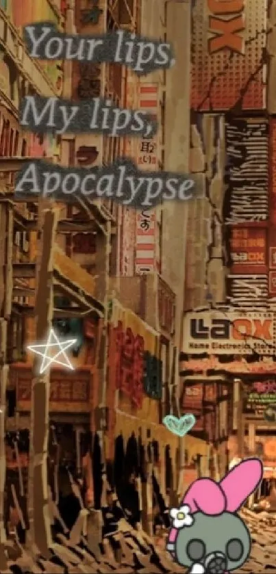 Anime city wallpaper with stars and apocalyptic theme.