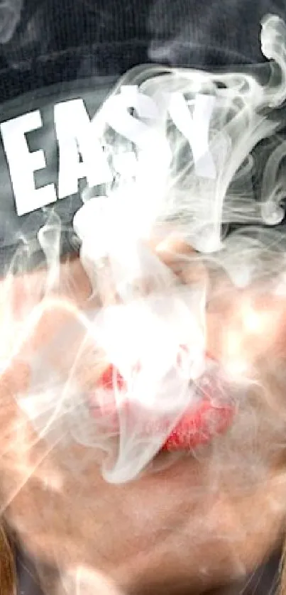 Person wearing a black "Easy" beanie with smoke art effect.