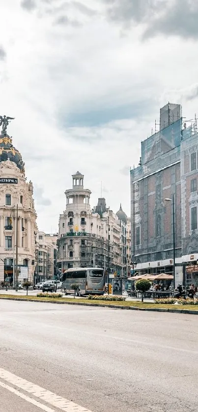 Urban cityscape with majestic architecture and empty street.