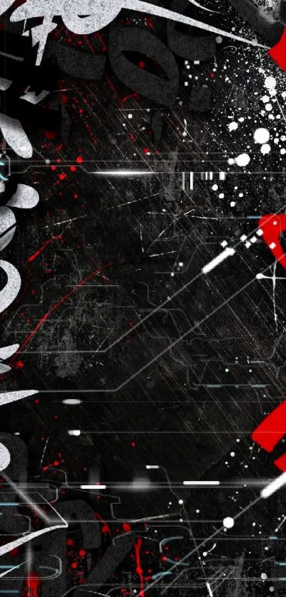 Dynamic graffiti art wallpaper with red, black, and white design elements.