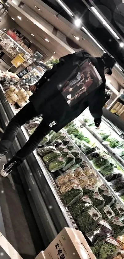 Person browsing fresh produce in chic grocery store.