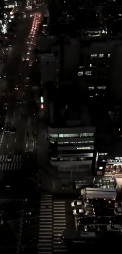 A vibrant urban night cityscape with illuminated streets and buildings.